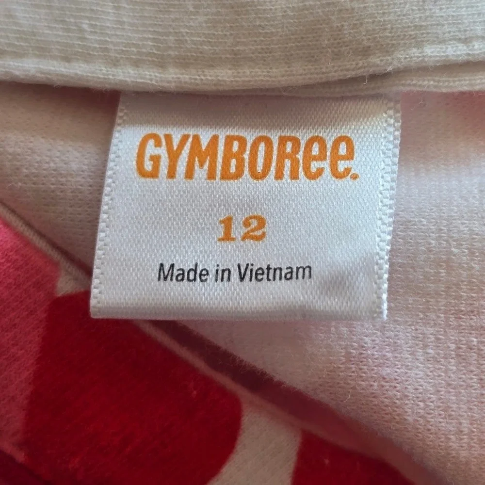 Gymboree Heart Print‎ Dress Kids Size 12 Pink Red Short Sleeve Drop Waist Love
